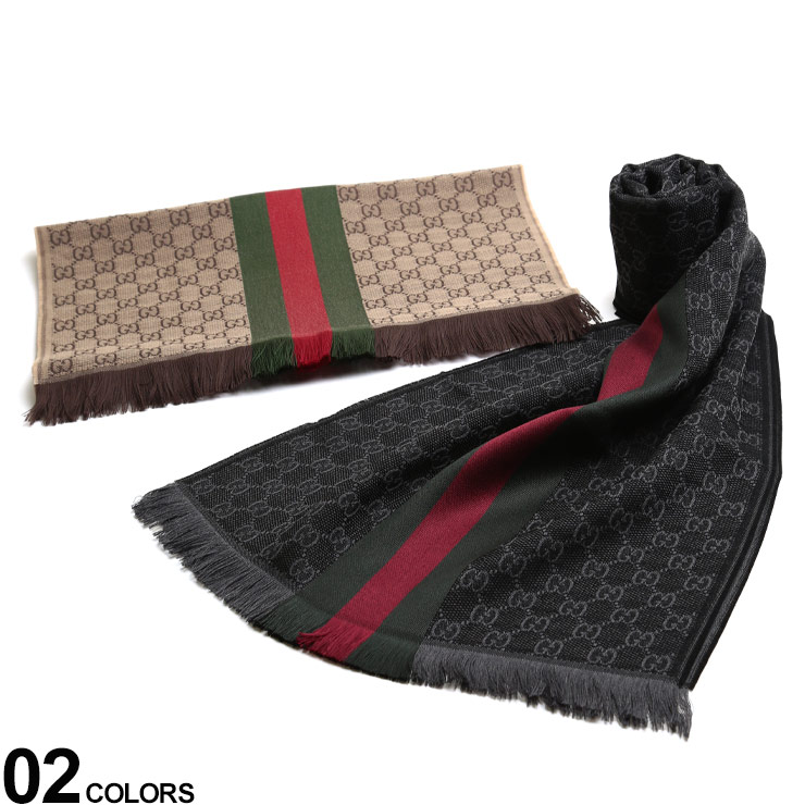 グッチ マフラー GUCCI シルク混 ライン GG ロゴ 総柄 マフラー ブランド メンズ レディースストール シルク ウール GC1473514G704