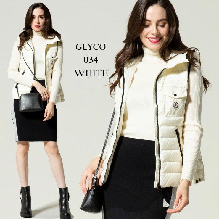 モンクレール レディース グリコ ライトダウン トップス ライトダウン ベスト Moncler ナイロン フード グリコ Mclglyco1 ダウンベスト Glyco 白 ブランド パーカー アウター