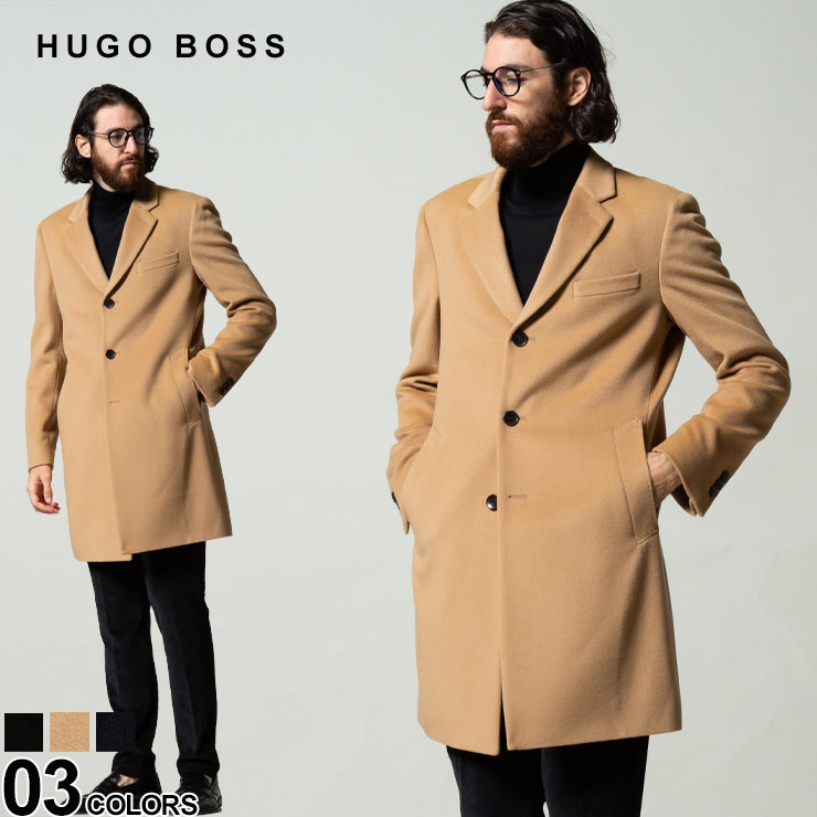 きれい HUGO BOSS チェスターコート 54 ブラック ウール カシミヤ混