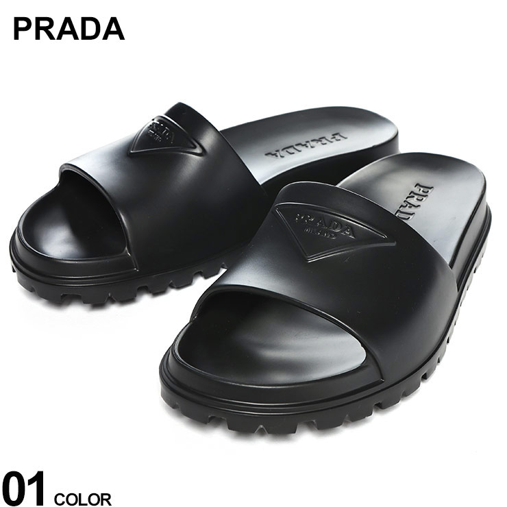 注目の新作♪【PRADA】ラバー スライド サンダル ブラック ラバー スライド サンダル | PRADA