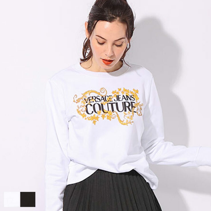 ヴェルサーチェ ジーンズ クチュール VERSACE JEANS COUTURE バロッコロゴ リブ クルーネック トレーナー VCL77HAIE05 ブランド レディース トップス 裏毛 長袖 秋 冬