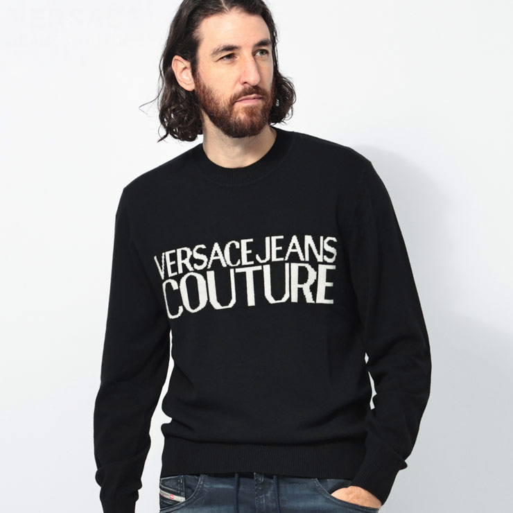 ヴェルサーチェ ジーンズ クチュール VERSACE JEANS COUTURE ロゴ クルーネック ニット VC77GAFM01 ブランド メンズ 男性 トップス ニット セーター カシミヤ 長袖