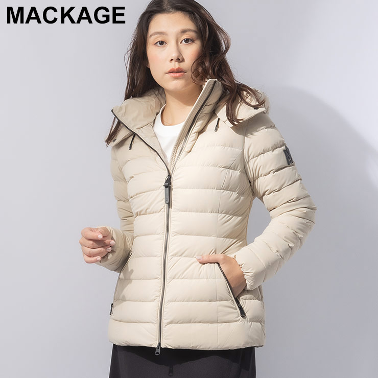 マレーラベージュ ミドル丈ダウンジャケット　美品 楽天市場】マッカージュ MACKAGE ストレッチナイロン フルジップ