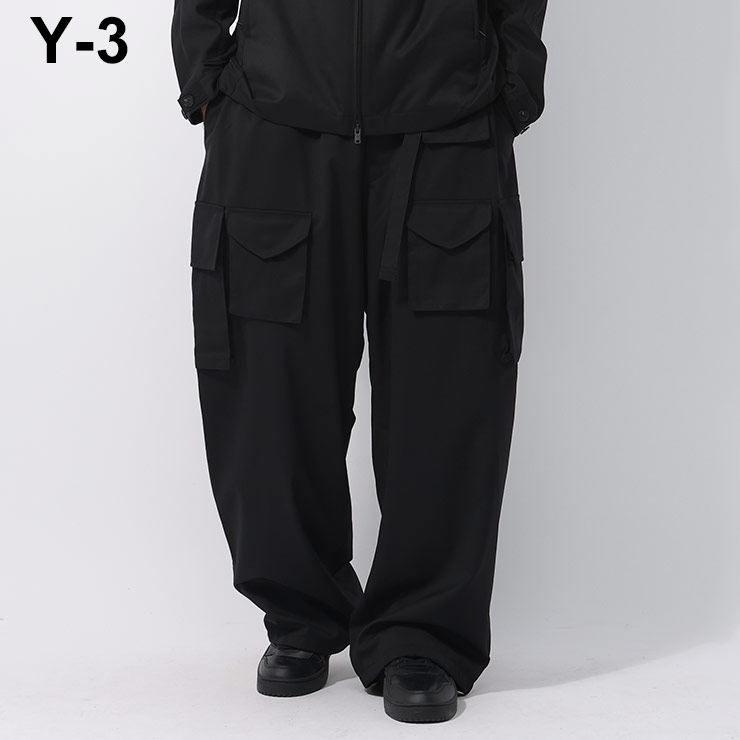 Y-3 ウールパンツ カーゴパンツ Y-3 (ワイスリー) ウールブレンド ポケットデザイン ルーズ