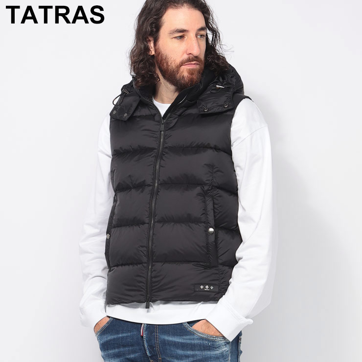 【美品✨】TATRAS ポセイドーネ ダウンベスト ネイビー フード着脱 TATRAS (タトラス) フード着脱 セミシャイニー ダウンベスト