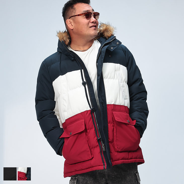 中綿 ジャケット 1XL 2XL トミーヒルフィガー Tommy Hilfiger フェイクファー ジップ アウター ブルゾン フード 防寒 秋冬 ミドル丈 大きいサイズ メンズ