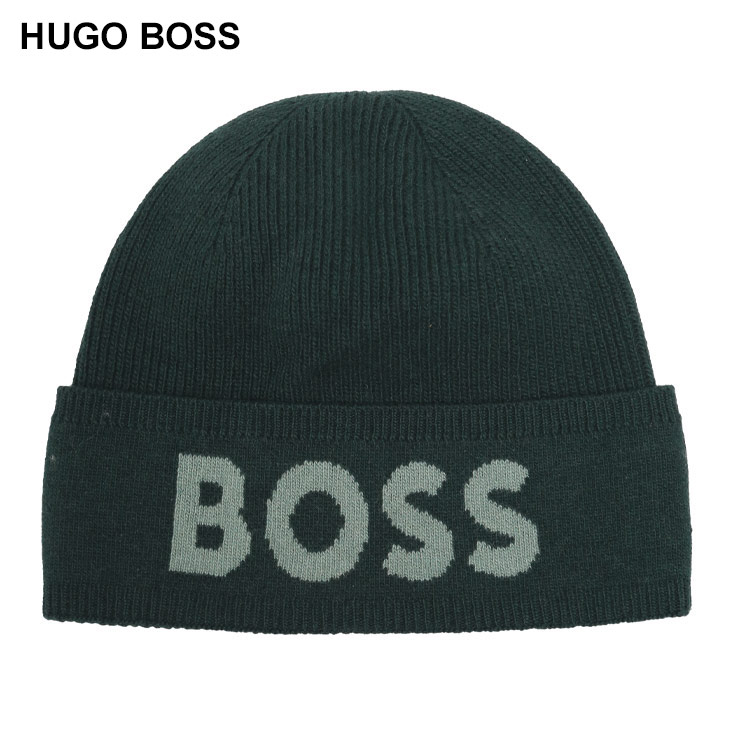 HUGO BOSS ２点セット　マフラー　ニット帽　ウール　未使用　モノトーン HUGO BOSS 2点セット マフラー ニット帽 ウール 未使用 モノトーン