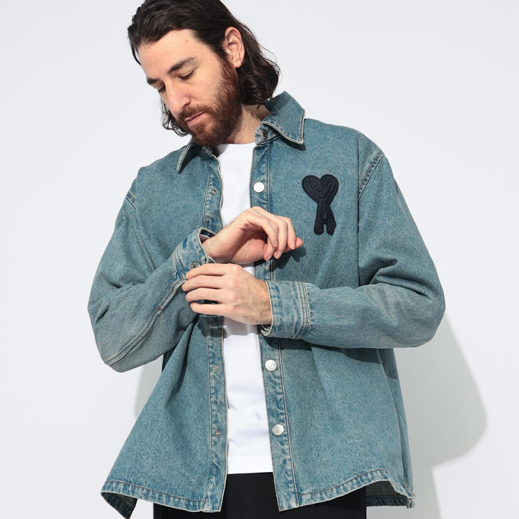 ami paris イエローチェック長袖シャツ