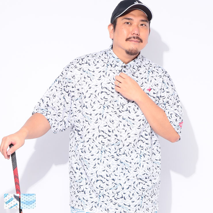 le coq sportif (ルコックスポルティフ) 接触冷感 メッシュ ストレッチ 総柄 半袖 シャツ LG5SHSB2M 大きいサイズ メンズ トップス シャツ ゴルフ ポロシャツ スポーツ 春 夏