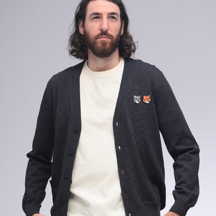 Maison KitsuneカーディガンメンズM MAISON KITSUNE (メゾンキツネ) ウール Vネック カーディガン
