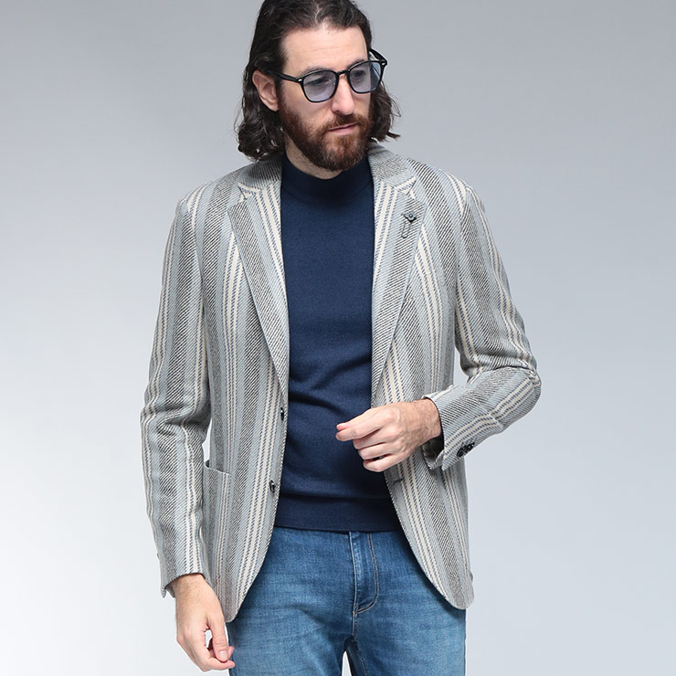 LARDINI (ラルディーニ) ストレッチウール ストライプ シングル ジャケット LD528IF65536 ブランド メンズ 男性 アウター ジャケット ビジネス フォーマル テーラード