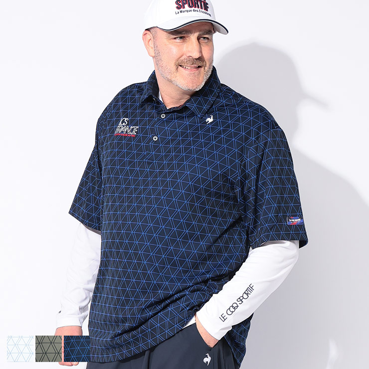 le coq sportif (ルコックスポルティフ) GOLF 吸汗速乾 ストレッチ UPF50+ 長袖インナー付き 半袖 ポロシャツ LG5FTZB0M 大きいサイズ メンズ トップス ポロシャツ ゴルフ スポーツ トレーニング アンサンブル|ゼンオンライン店
