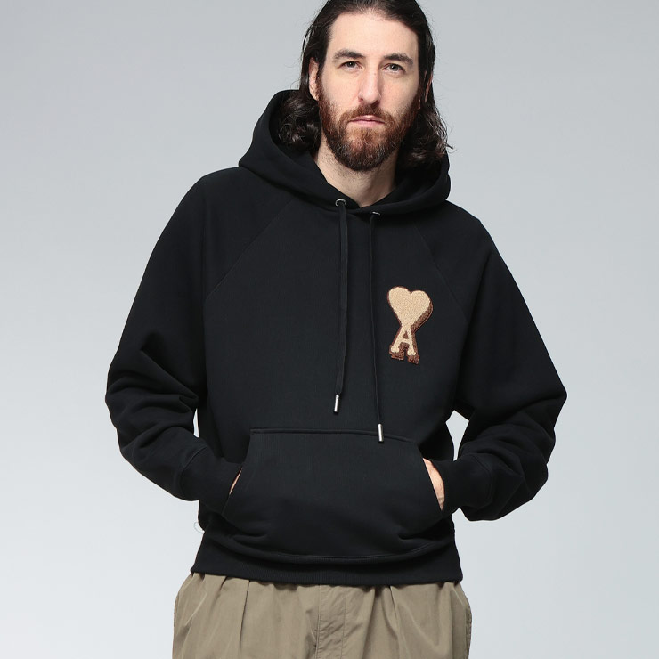 AMI PARIS アミパリス グレー ジップパーカー　M グレー コットン Ami De Coeur ジップ パーカー ヘザーアッシュ