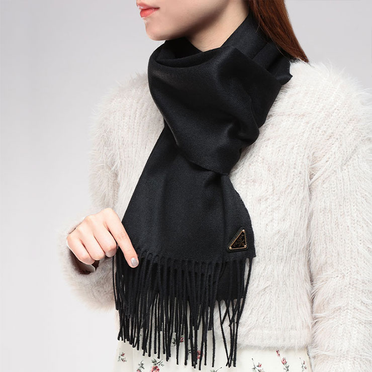 PRADA、カシミヤ、ストライプマフラー 、グレー/ブラック PRADA、カシミヤ、ストライプマフラー 、グレー/ブラック