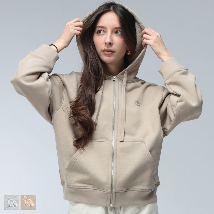 メゾンキツネ パーカー レディース Maison Kitsune ベイビー フォックス フルジップ スウェット パーカー KNLMW0702KM0341 ブランド トップス グレー ベージュ