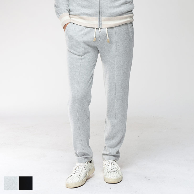 グランサッソ パンツ メンズ GRANSASSO ウール カシミヤ ウエストコード リブ ライン ニット パンツ GRS5713319638 ブランド ボトムス グレー ブラック セットアップ可