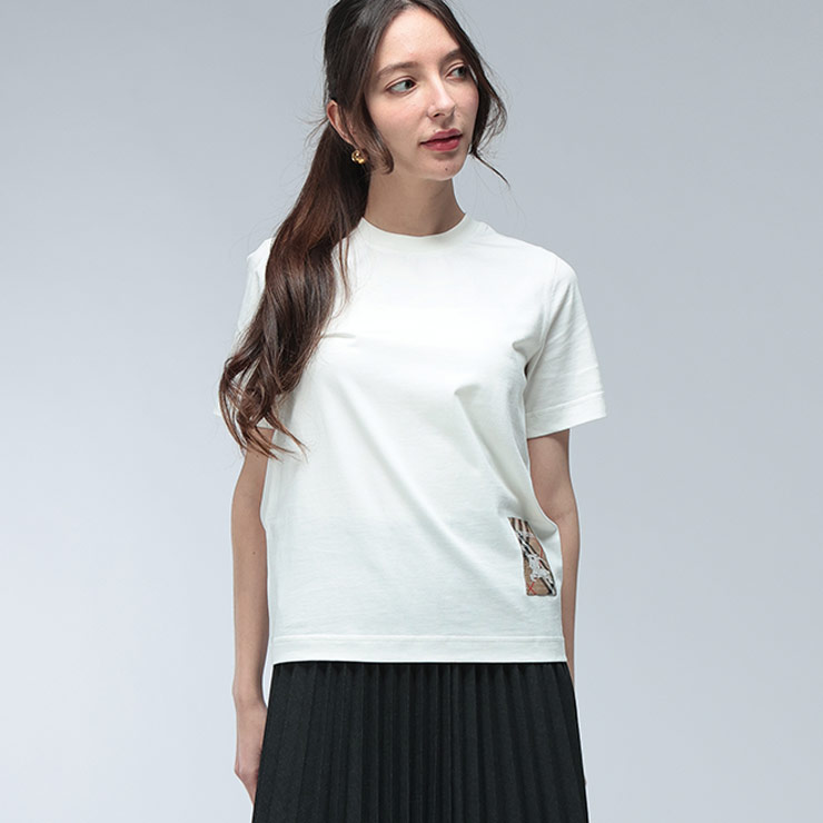 バーバリー Tシャツ レディース BURBERRY ロゴ チェックラベル クルーネック コットン 半袖 Tシャツ BBL8104886 ブランド トップス ホワイト