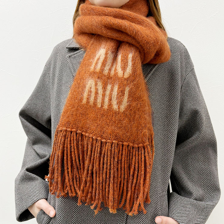 楽天市場】ミュウミュウ マフラー ロゴラベル ブラウン レディース MIU