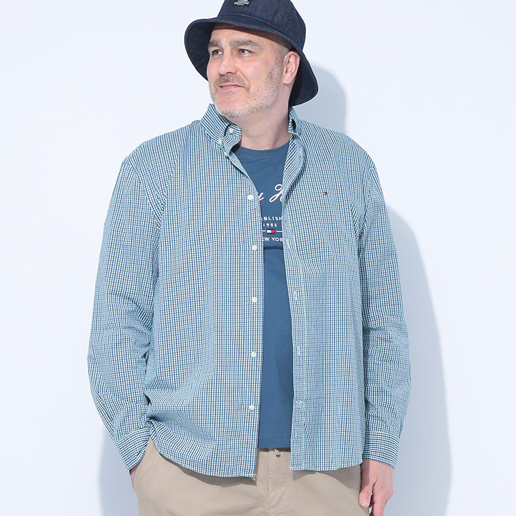 TOMMY HILFIGER (トミーヒルフィガー) 綿100% ギンガムチェック レギュラーフィット ボタンダウン 長袖 シャツ MW0MW37548D22 大きいサイズ メンズ トップス シャツ 長袖シャツ 羽織り インナー アメトラ|ゼンオンライン店