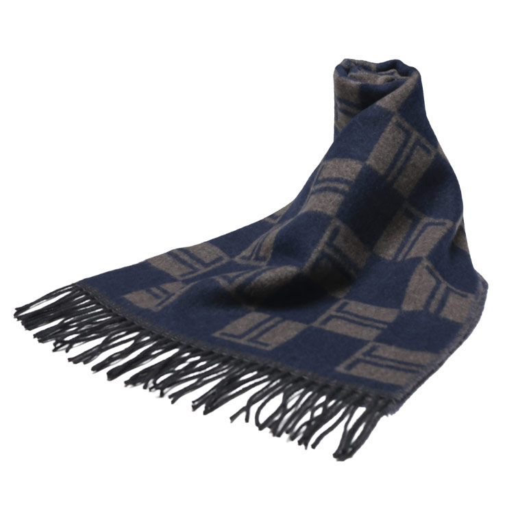 ランバン マフラー メンズ LANVIN カシミヤ混 スクエアチェック フリンジ マフラー LAN32LVMF540301 ブランド 小物 ネイビー プレゼント ギフト|ゼンオンライン店