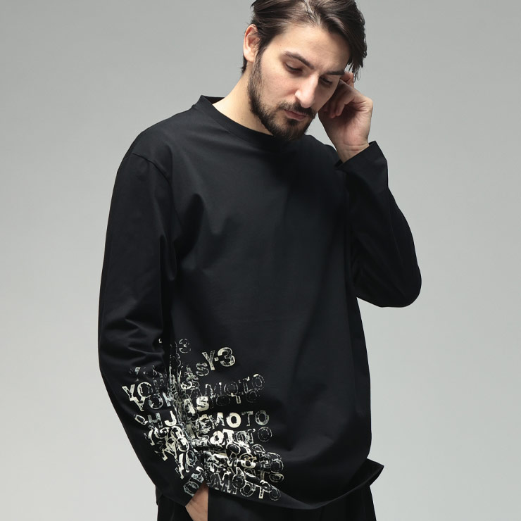 ワイスリー メンズ Tシャツ 長袖 Y-3 ロゴ グラフィックプリント クルーネック コットン カットソー Y3KR2239 ブランド トップス ブラック