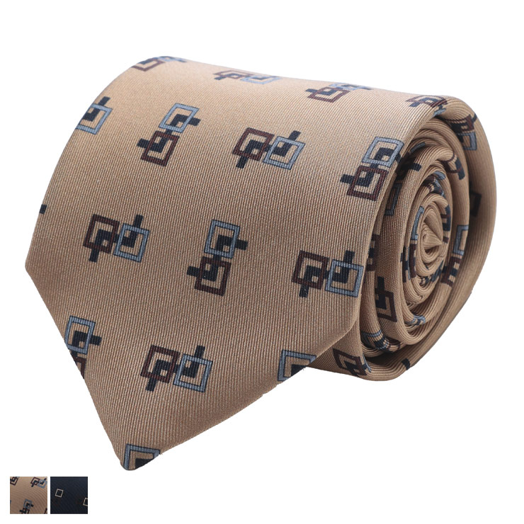 ラルディーニ メンズ ネクタイ LARDINI シルク100％ 幾何学柄 小紋 プリント ネクタイ LDCRC8PA66135 ブランド ネクタイ ベージュ ネイビー プレゼント ギフト