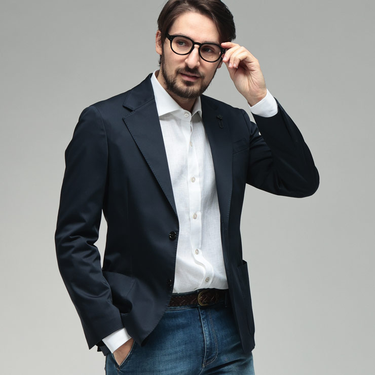 ラルディーニ メンズ ジャケット LARDINI ホップサック シングル ネイビー ブレザー 紺ブレ ジャケット LD6202CN64504 ブランド アウター ネイビー