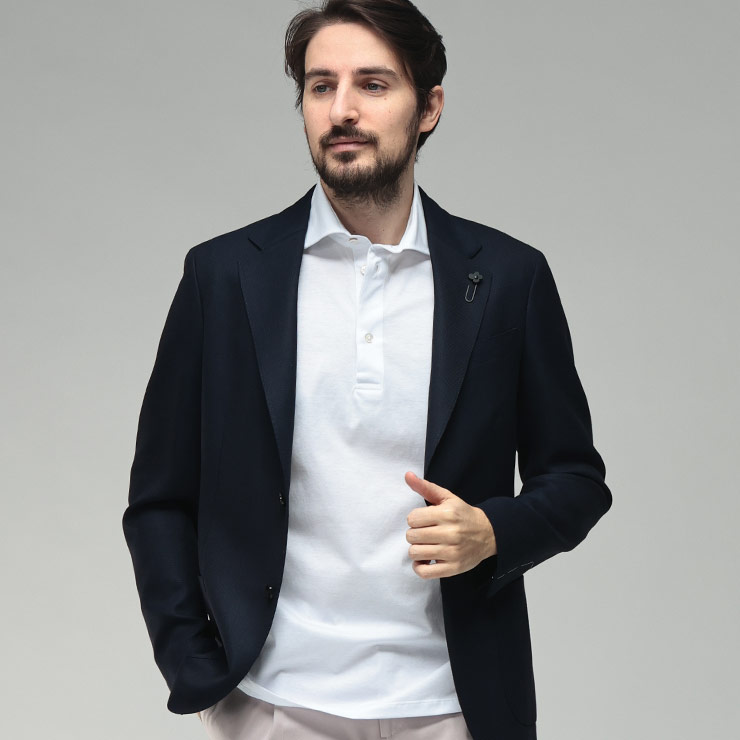 ラルディーニ メンズ ジャケット LARDINI コットンサテン シングル 2ツ釦 ジャケット LD6202CN64402 ブランド アウター ネイビー sale_2_c|ゼンオンライン店