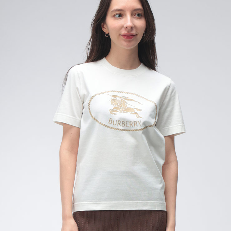 バーバリー レディース Tシャツ 半袖 BURBERRY ロゴ 刺繍 ナイトスタンプ クルーネック Tシャツ BBL81098171 ブランド トップス ホワイト sale_8_a|ゼンオンライン店