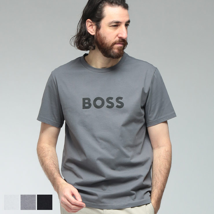 ヒューゴボス メンズ Tシャツ 半袖 HUGO BOSS ロゴ プリント コットン クルーネック カットソー HBU50491706 ブランド トップス ホワイト ダークグレー ブラック sale_1_a