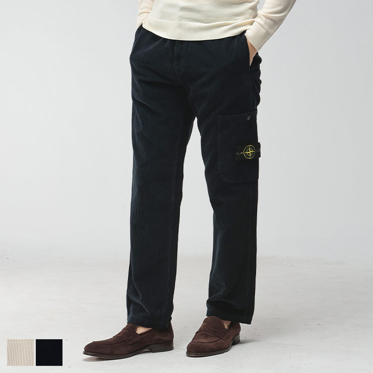 ストーンアイランド メンズ パンツ STONE ISLAND ロゴ コーデュロイ ノータック スラックス SI3100039S0212 ブランド ボトムス ホワイト ネイビー sale_3_a｜ゼンオンライン店 28,529円