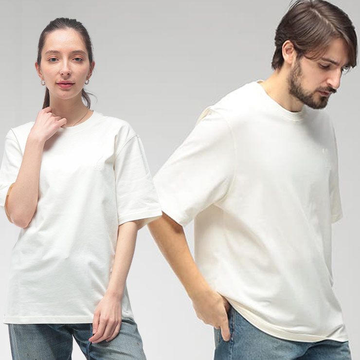 アミパリス メンズ Tシャツ 半袖 AMI PARIS ロゴ ビッグエンボス クルーネック カットソー AMUTS357726 ブランド トップス ライトベージュ