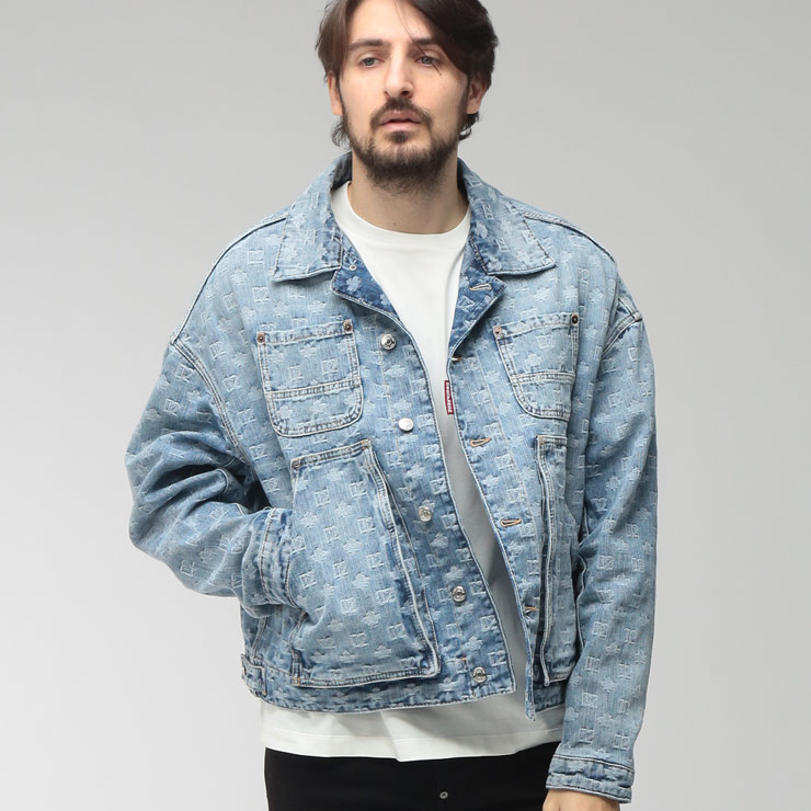 ディースクエアード メンズ デニムジャケット DSQUARED2 ロゴ 総柄 ビッグポケット デニム ジャケット D2AM1687D30023 ブランド アウター ブルー sale_2_a|ゼンオンライン店