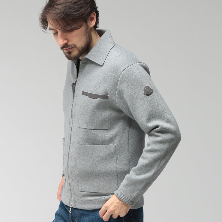 モンクレール メンズ ニットジャケット MONCLER ロゴ フルジップ ニット ジャケット MC9B00008M1131 ブランド アウター グレー