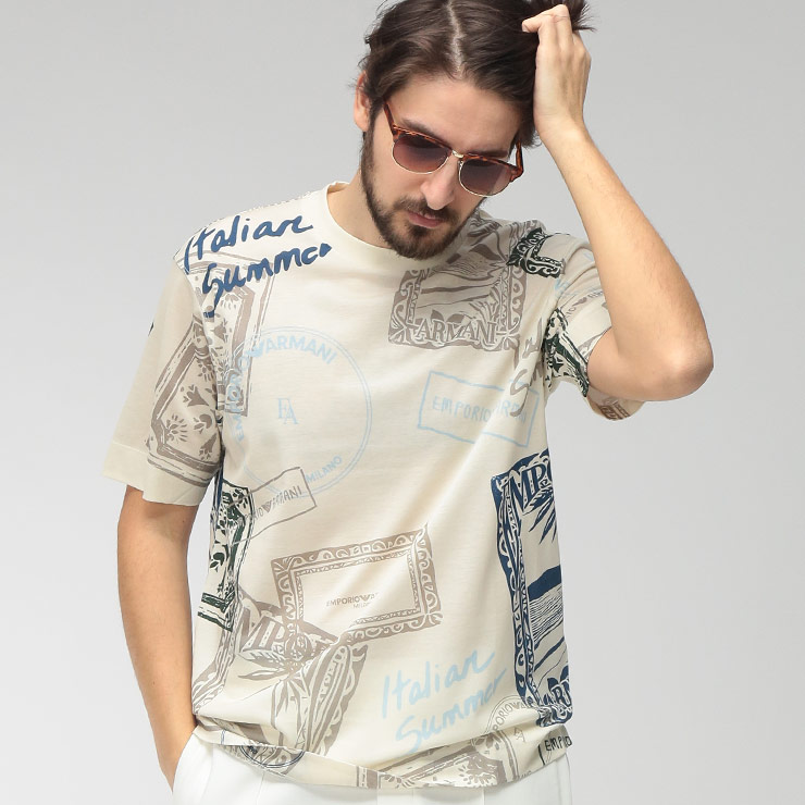 エンポリオアルマーニ EMPORIO ARMANI メンズ Tシャツ 半袖 サマープリント クルーネック カットソー EAEM5274AF24857 ブランド トップス プリント 春 夏