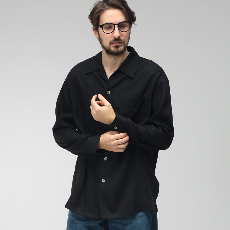 アワーレガシー OUR LEGACY メンズ シャツ 長袖 無地 ポケット Yシャツ Draping Black Lyocell OLM2262EDB ブランド トップス シンプル 春 秋 sale_1_c｜ゼンオンライン店 29,618円