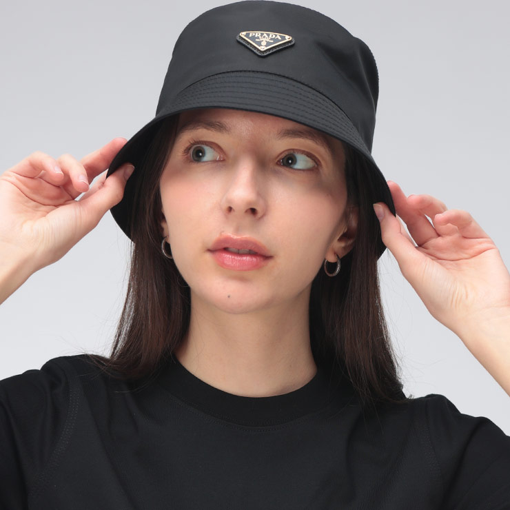 PRADA (プラダ) レディース バケットハット ナイロン ロゴワンポイント PRL1HC1372DMI ブランド 帽子 ハット バケハ 紫外線対策 sale_8_a|ゼンオンライン店