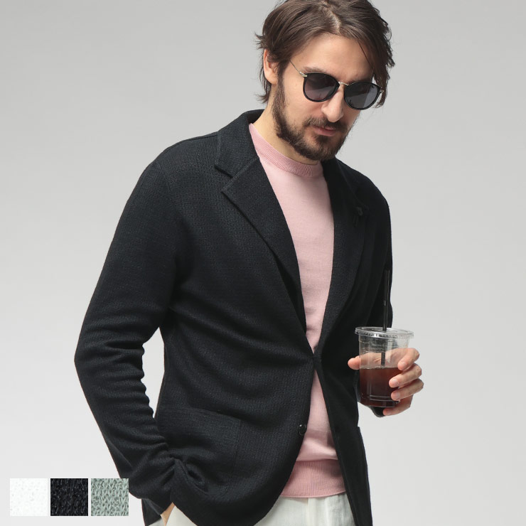 ラルディーニ LARDINI メンズ ニットジャケット コットンリネン シングル 2ツ釦 テーラード LDLJM70PA66006 ブランド アウター ニット ジャケット フォーマル 春