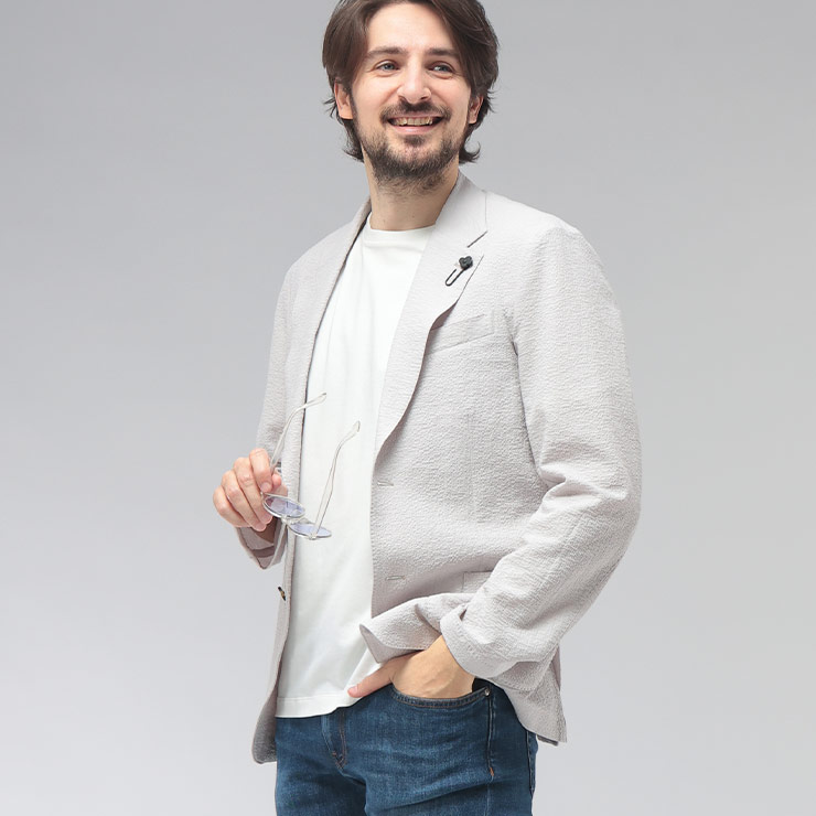 ラルディーニ LARDINI メンズ テーラード ジャケット シアサッカー シングル 2ツ釦 LD6205IF66805 ブランド アウター フォーマル きれいめ 春 sale_2_c|ゼンオンライン店