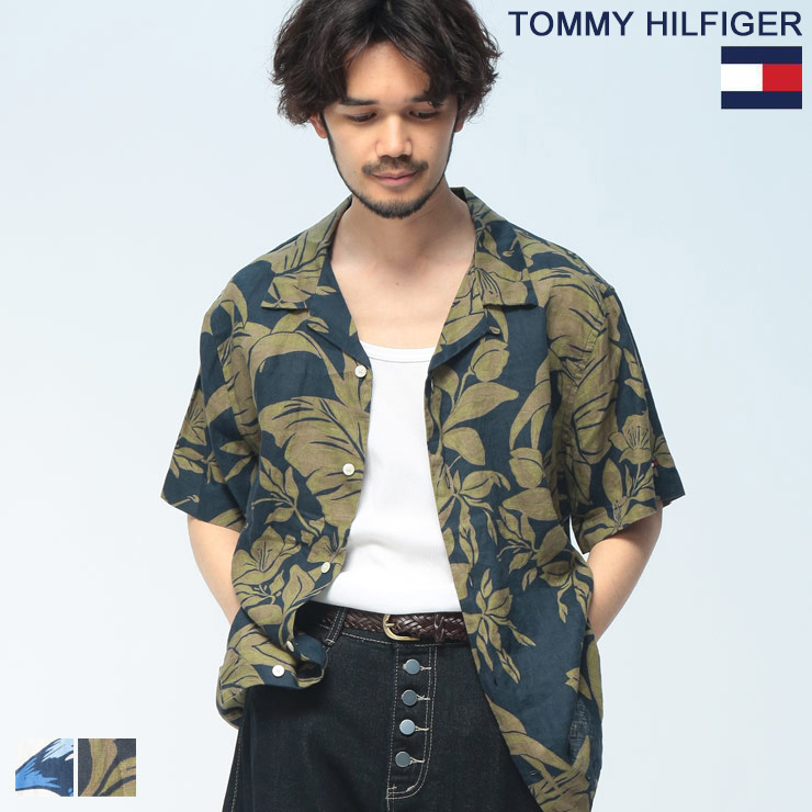 TOMMY HILFIGER (トミーヒルフィガー) シャツ 半袖 メンズ 麻100％ オープンカラー アロハシャツ LINEN FLORAL AOP SS RF 1/2 MW0MW42403 トップス リネン 開襟シャツ 総柄 春 夏｜ゼンオンライン店