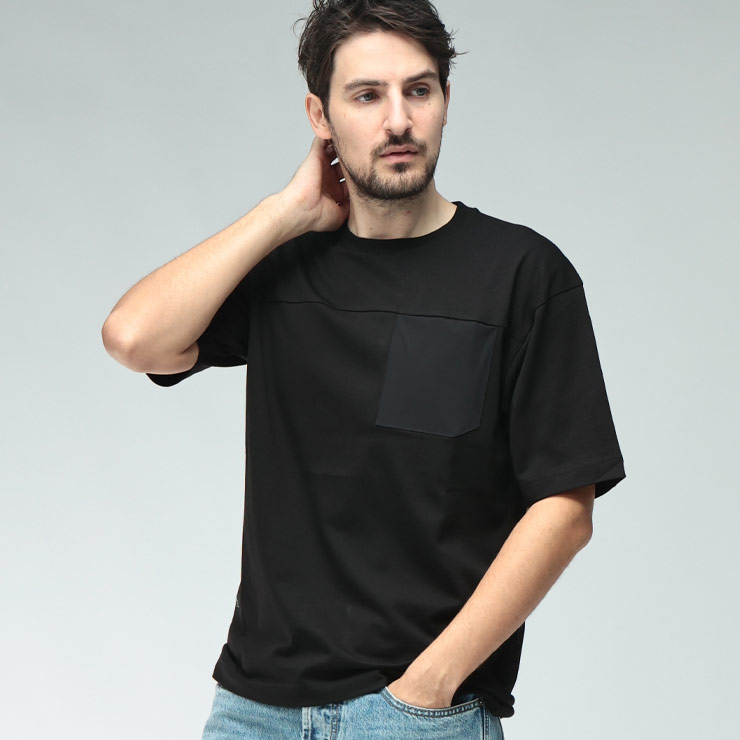 ヘルノ メンズ Tシャツ HERNO 半袖 コットン ナイロンポケット ワンポイントロゴ クルーネック COMPACT JERSEY&NYLON MAESTRO HRJG0000275U ブランド トップス クルー ポケット 無地 シンプル 春 夏 sale_1_a|ゼンオンライン店