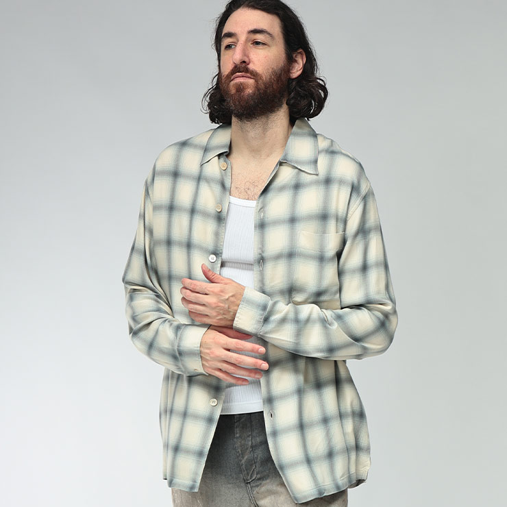アワーレガシー メンズ シャツ OUR LEGACY 長袖 チェック柄 リラックスシルエット パールボタン カジュアルシャツ EVERY SHIRT SACRAMENTO COWBOY VISCOSE OLM2262ESC ブランド アウター 柄シャツ 羽織 薄手 ゆったり 春 夏 秋 sale_1_c｜ゼンオンライン店