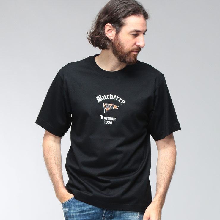 バーバリー メンズ Tシャツ BURBERRY 半袖 チェックフラッグ クルーネック ショートスリーブ カットソー BB81281961 ブランド トップス クルー 丸首 柄 刺繍 デザイン｜ゼンオンライン店