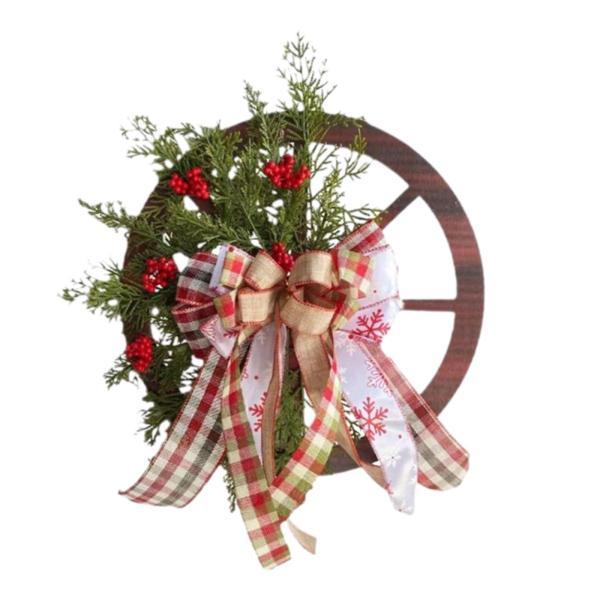 玄関ドア クリスマス リース コテージ リース 小道具 大きなちょう結びベリー付き お祝いのお祝い ホリデー 屋内 屋外 ホーム用