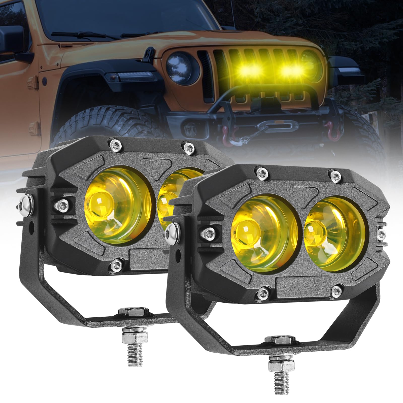 作業灯 イエロー ワークライト 車 60W 3000K 12V/24V汎用 广角作業灯 LED 12v IP68防水LEDワークライト LED作業灯 トラック/自動車/バイク汎用フォグランプ 農業機械