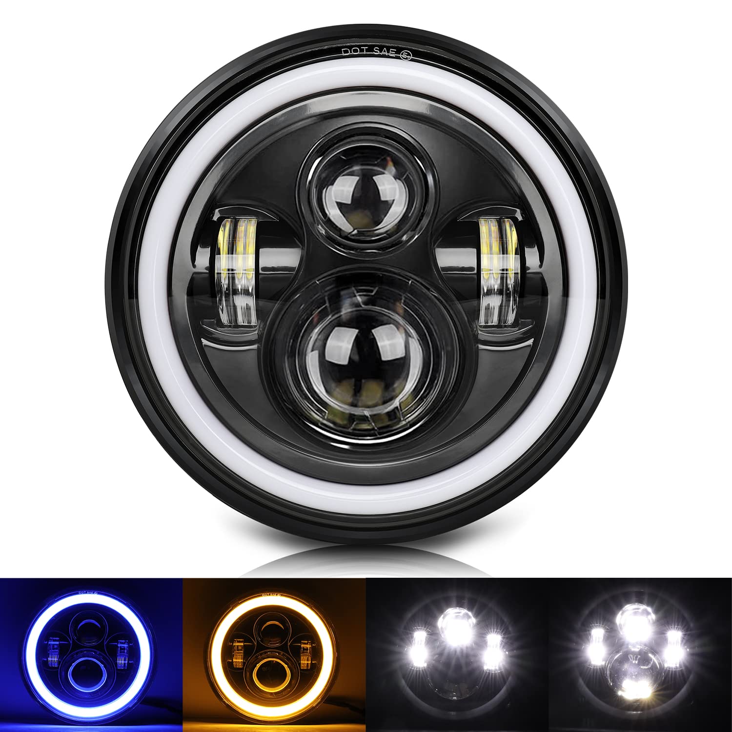 ７インチ ledヘッドライト イカリン コンパチH4 ７インチ ヘッドライト 12V/24Vブルー&;ホワイトイカリング ウィンカーやデイタイムランニングライト ラングラー ヘッドライト ジムニー ジープ ジープラングラー jk JA 11 ラングラー JK TJ ヘッドライト