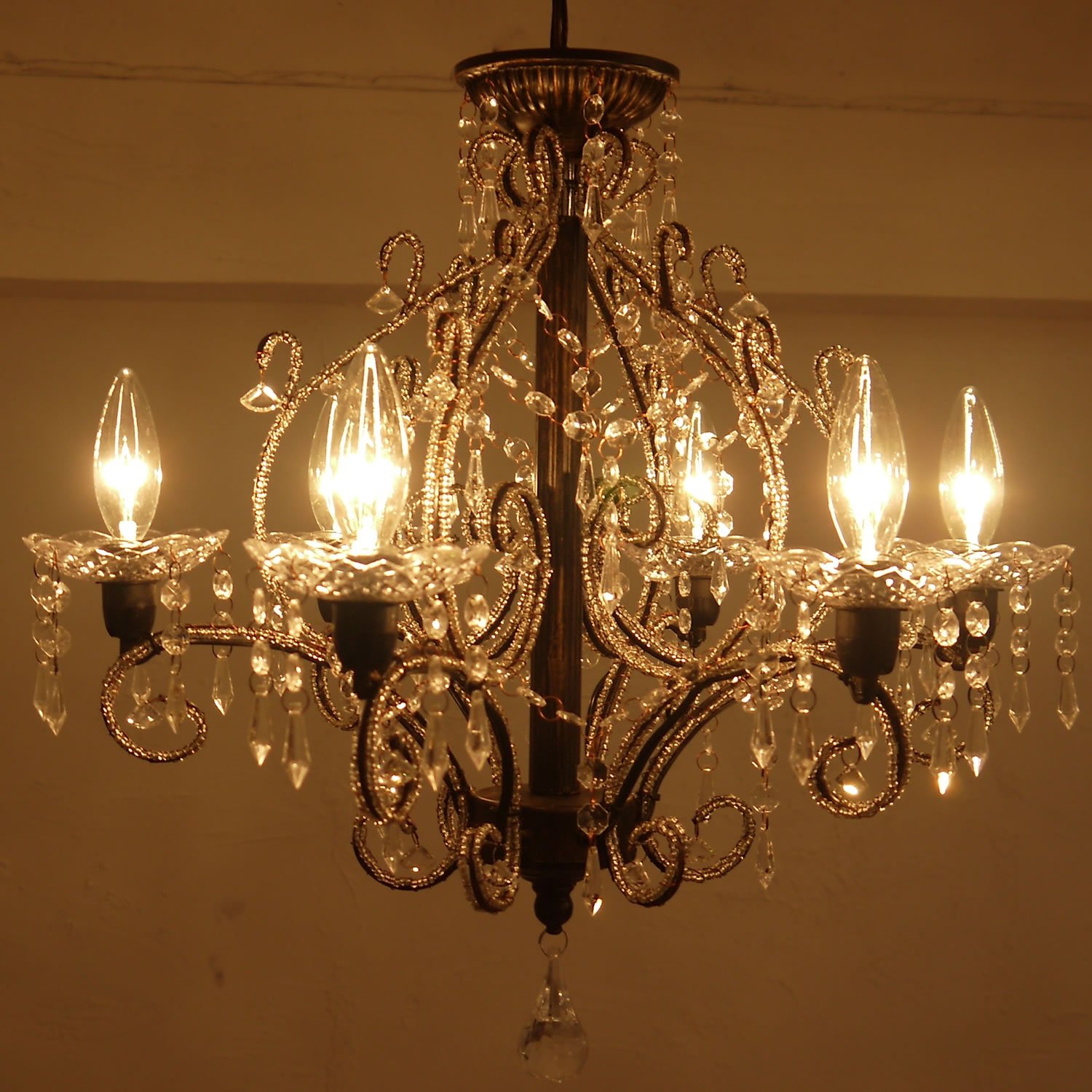 フランス アンティーク シャンデリア 6灯 クリスタル シャビー フランスアンティークシャンデリア 6灯シャンデリア