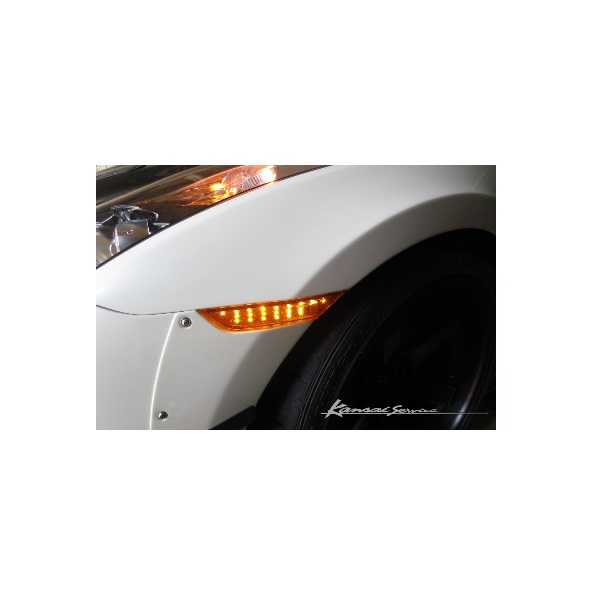 Kansai サービス フロントワイドフェンダー Ｒ３５（ＭＹ１１～１５） KAN101 ニッサン ＧＴ&minus;Ｒ Ｒ３５ 中期専用 LEDウインカー（オレンジ）、フロントバンパーアダプター付属｜ゼンリンドライバーズステーション