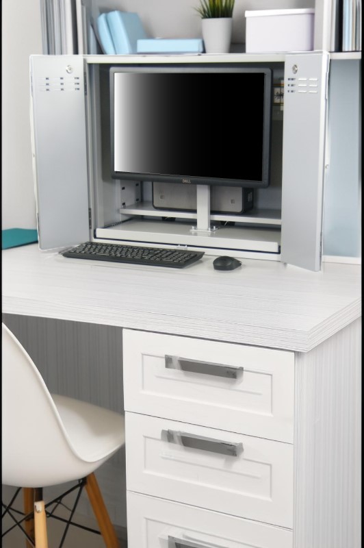 セキュリティラック デスク 在宅 モニター PC 収納ケース ホコリ 排熱 フィルター ファン 埃 盗難防止鍵付き ワゴン組付け可能