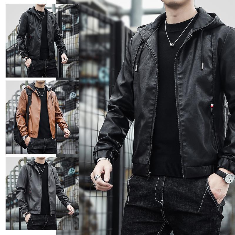 楽天市場】レザー フード付き メンズ パーカー PU革ジャン ライダース